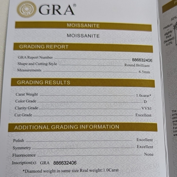 1 Carat Certified Moissanite Round Brilliant 6.5 MM Stud Earrings - Picture 9 of 10